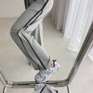 High-waist Striped Zip Straight-cut Pants
