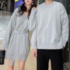 Couple Matching Medium Long Dress / Round-neck Sweater