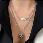 Lock Check Lettering Pendant Layered Alloy Necklace A - Detachable - Double Layer Necklace - Silver - One Size