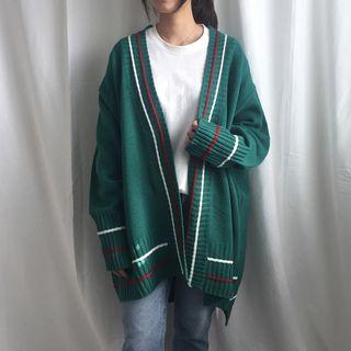 Contrast-trim Open-front Cardigan As Shown In Figure - One Size