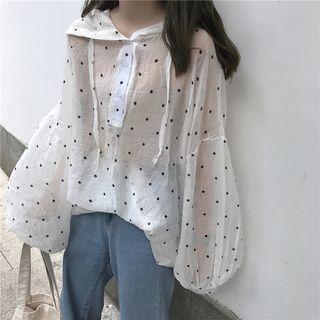 Dotted Hooded Long-sleeve Top