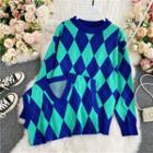 Argyle Long-sleeve Knitted Sweater