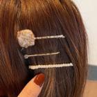 Set: Faux Pearl / Tweed Square Hair Pin (various Designs)