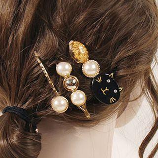 Set: Faux Pearl Alloy Cat Hair Pin (assorted Designs) Set - As Shown In Figure - One Size