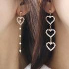 Non-matching Rhinestone Heart Drop Earrings