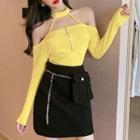 Long-sleeve Cold Shoulder Half-zip Top