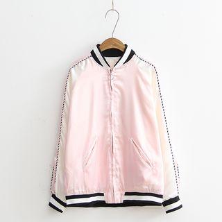 Embroidered Color Block Lettering Plain Baseball Jacket