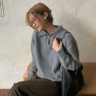 Polo-collar Fleece Pullover As Shown In Figure - One Size