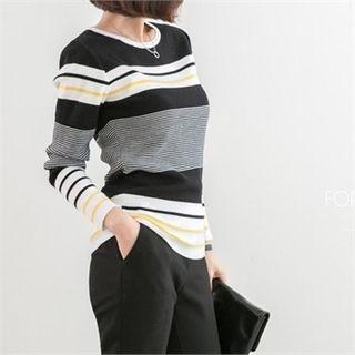 Round-neck Striped Slim-fit Knit Top