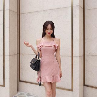Spaghetti-strap Frill-trim Minidress