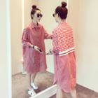 Plaid Panel Long-sleeve Shirt Dress