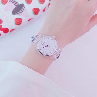 Set: Transparent Strap Watch + Lettering Silicone Bracelet