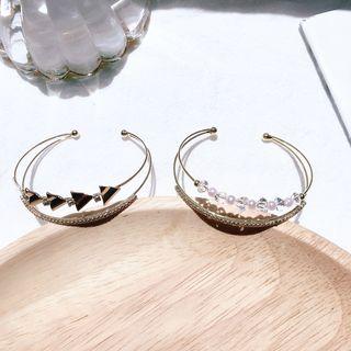 Rhinestone / Faux Pearl Layered Open Bangle