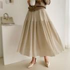 Band-waist Maxi Velvet Skirt Light Beige - One Size