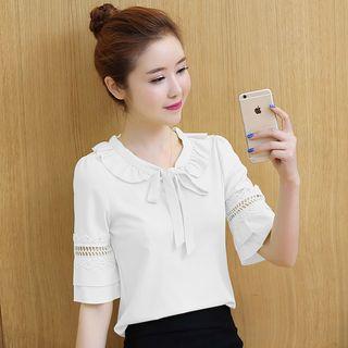 Bow Detail Short-sleeve Chiffon Blouse