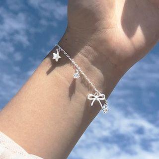 925 Sterling Silver Bow Cross Star Rhinestone Bracelet As Shown In Figure - One Size