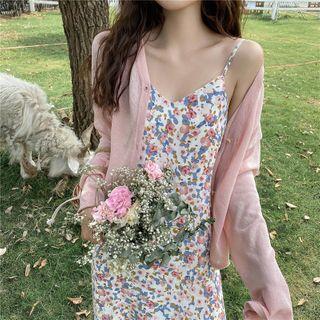 Spaghetti-strap Floral Printed Mermaid Dress Floral - One Size