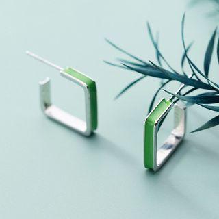 925 Sterling Silver Hollow Square Earring 1 Pair - S925 Silver - Green - One Size
