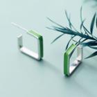 925 Sterling Silver Hollow Square Earring 1 Pair - S925 Silver - Green - One Size