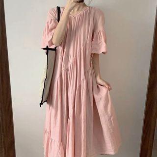 Elbow-sleeve Irregular Midi Smock Dress