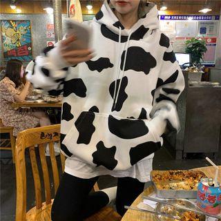 Cow Print Drawstring Hoodie Dairy Cow - One Size