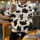 Cow Print Drawstring Hoodie Dairy Cow - One Size