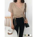 Drawstring-front Cropped Wrap Top