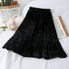 Glitter Velvet A-line Skirt Black - One Size