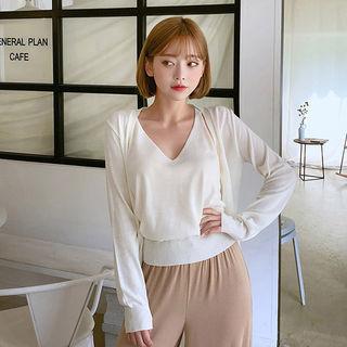 Set: Cardigan + V-neck Sleeveless Knit Top
