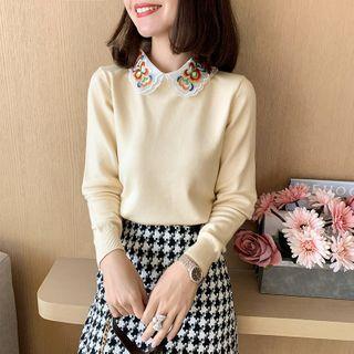 Mesh Collar Knit Top