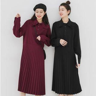 Long-sleeve Maxi Pleated Shirtdress