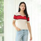 Collar-detail Contrast-trim Knit Top
