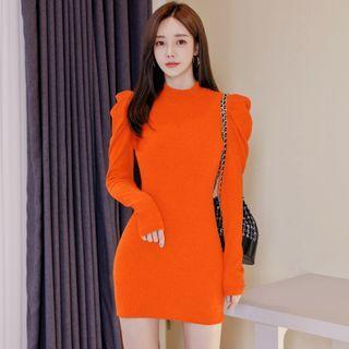 Mock-neck Long-sleeve Midi Sweater Dress