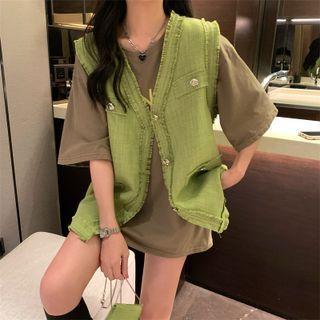 Raw Trim Vest / Short-sleeve Top