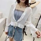 Ruffle Open Front Cropped Chiffon Jacket