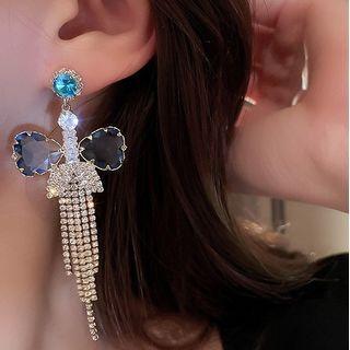 Rhinestone Butterfly Drop Earring 1 Pair - Blue - One Size