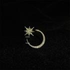 Rhinestone Moon & Star Earring 1 Pair - Gold & Silver - One Size