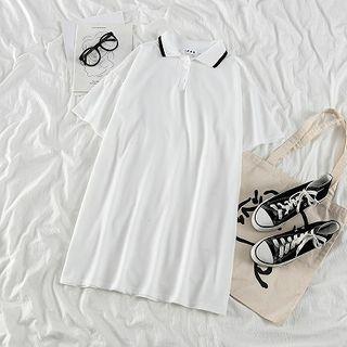 Short-sleeve Polo A-line Dress White - One Size