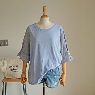 Striped Wide-sleeve Cotton Top