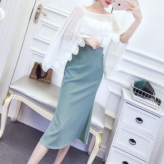 Set: Lace Trim Top + Camisole Top + A-line Midi Skirt