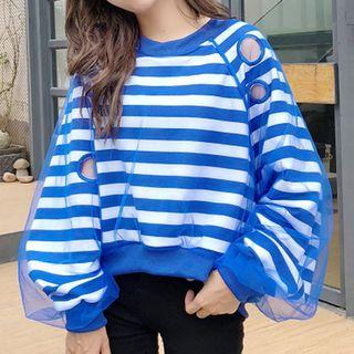 Mesh Overlay Striped Sweatshirt