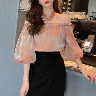 Puff Sleeve Off-shoulder Lace-up Top