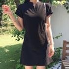 Open-placket Tie-waist T-shirt Dress