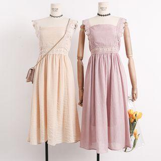 Tie-waist Lace-panel Sleeveless Dress