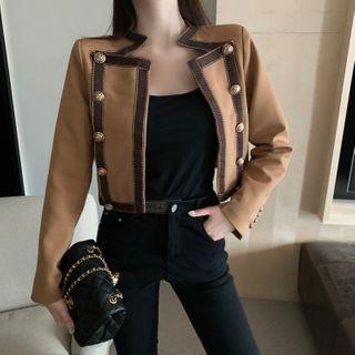 Contrast Trim Double-breasted Jacket