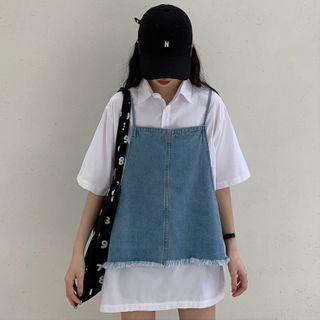 Elbow-sleeve Shirt / Denim Vest / Set