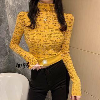 Long-sleeve Mock Neck Letter Printed Top