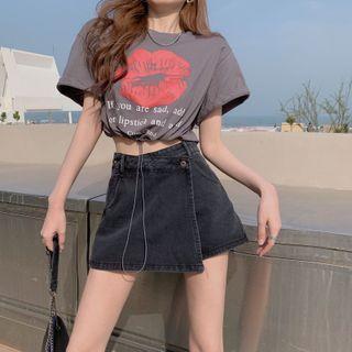 Short-sleeve Print T-shirt / Denim Skort