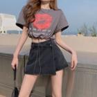 Short-sleeve Print T-shirt / Denim Skort