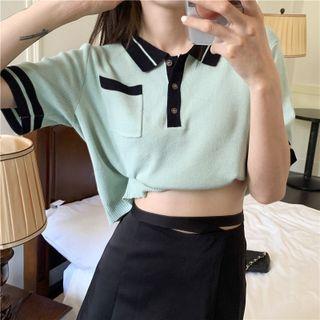 Short-sleeve Two-tone Knit Polo-shirt